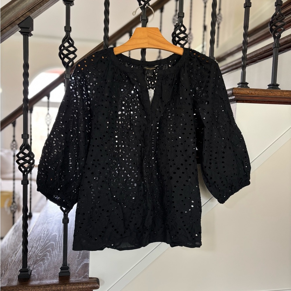 Elegant Black Eyelet Women's Top